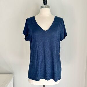 Liverpool Slim Fit V-Neck Slub Knit Cotton Modal Blend Tee In Night Sky Blue, XL